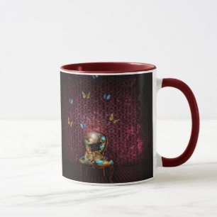Caneca mágica das borboletas com borda marrom