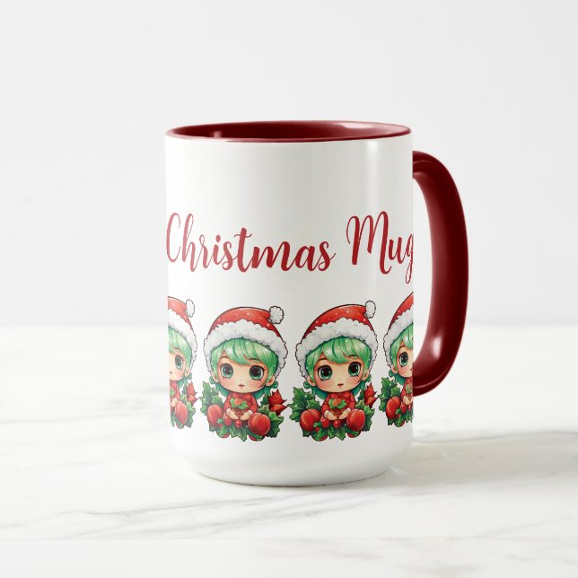 Caneca Mágica de Elf Xmas para Menina Personalizada (Frente Esquerda)