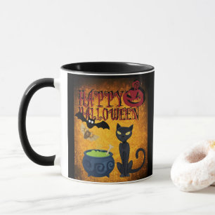 Caneca Mágica de Gato Preto de Halloween Assustado