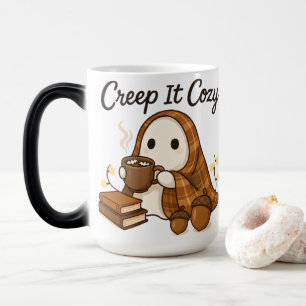 Caneca Mágica Design de Chocolate Quente de Outono Fofo Fantasma