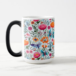 Caneca Mágica Design Floral Vibrante Sem Costura com Flores Fres
