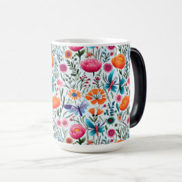 Caneca Mágica Design Floral Vibrante Sem Costura com Flores Fres