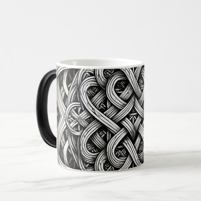 Caneca Mágica Detaillierte Schwarz-Weißer keltischer Knoten 0001 (Frente Esquerda)