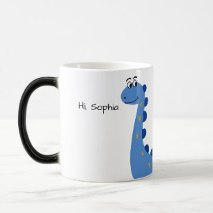 Caneca Mágica Dinossauro Azul Fofo - Nome Personalizado Sophia