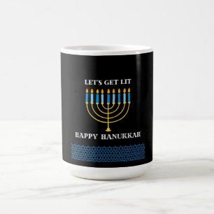 Caneca Mágica Divertido Design de Menorá de Hanukkah Azul Fofo