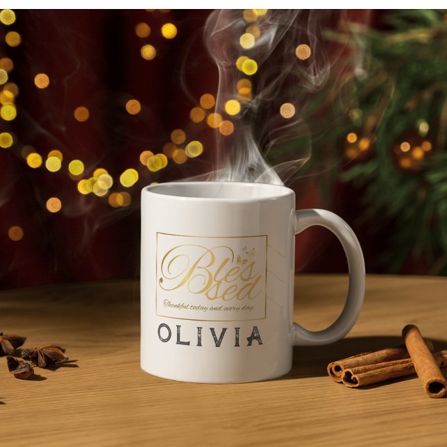 Caneca Mágica Dourada caligrafia personalizada Nome Ação de Graç (Criador carregado)