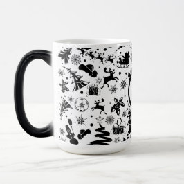 Caneca Mágica Elegant black and white merry Christmas Monogram