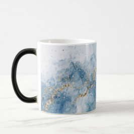Caneca Mágica Elegant Blue Gold Glitter Abstract Flow
