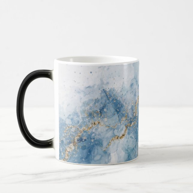 Caneca Mágica Elegant Blue Gold Glitter Abstract Flow            (Esquerda)