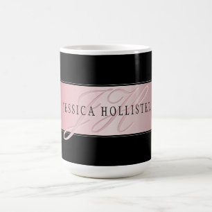 Caneca Mágica Elegante Blush Faux Rosa Dourado Nome e Iniciais