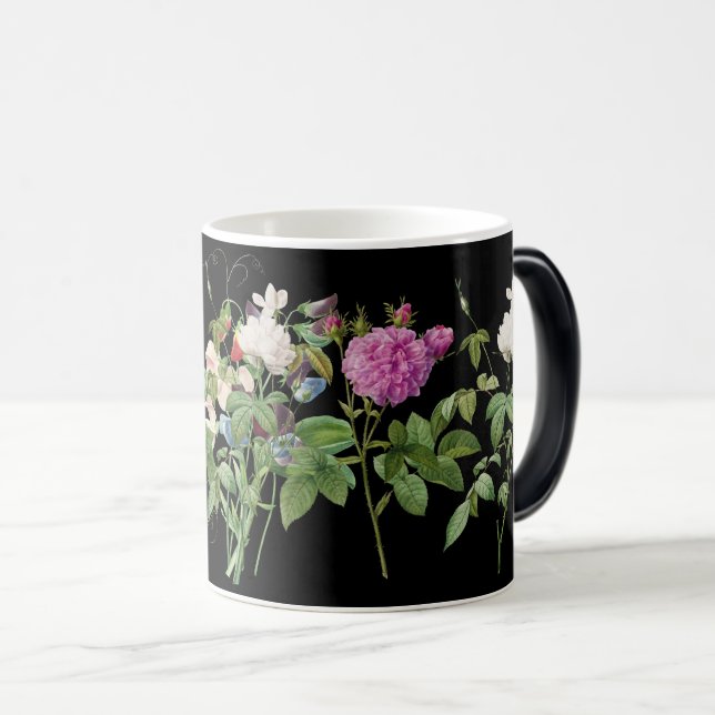 Caneca Mágica Elegante, cor-de-rosa e branco, Design botânico (Frente Esquerda)