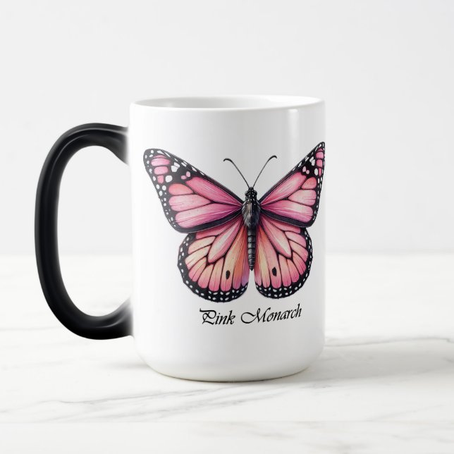 Caneca Mágica Elegante Envoltório de Borboleta Monarca Rosa (Esquerda)