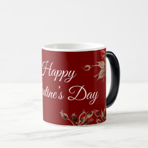 Caneca Mágica Elegante Floral Vermelho Feliz Dia dos Namorados