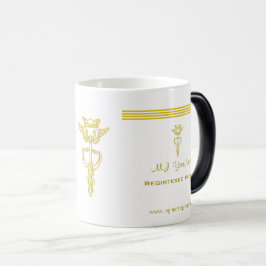 Caneca Mágica Enfermeiro design com listras de ouro e caduceus e