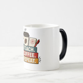 Caneca Mágica Ensine Café Repita Professor Retro Volta às Aulas
