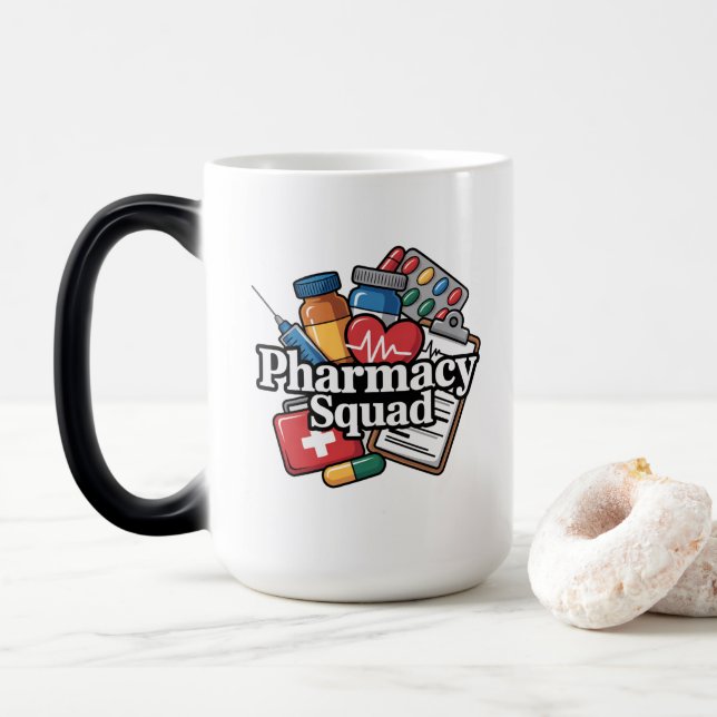 Caneca Mágica 'Equipe da Farmácia'. (Com Donut)