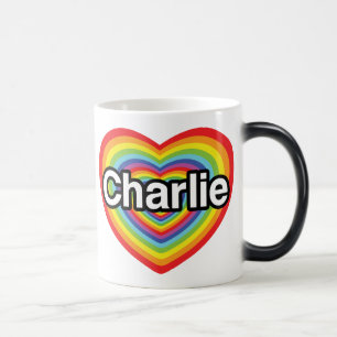 Caneca Mágica Eu amo o Charlie. coração arco-íris