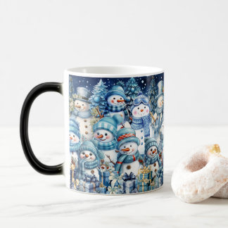 Caneca Mágica Família de Neve Azul de Cores Aquáticas