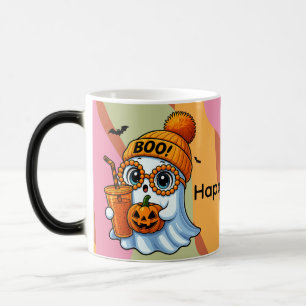 Caneca Mágica Fantasma Bonito de Halloween Rosa Laranja