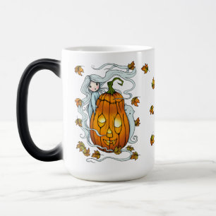 Caneca Mágica Fantasma Bonito e Folhas Chatas de Jack-o-Lanterna