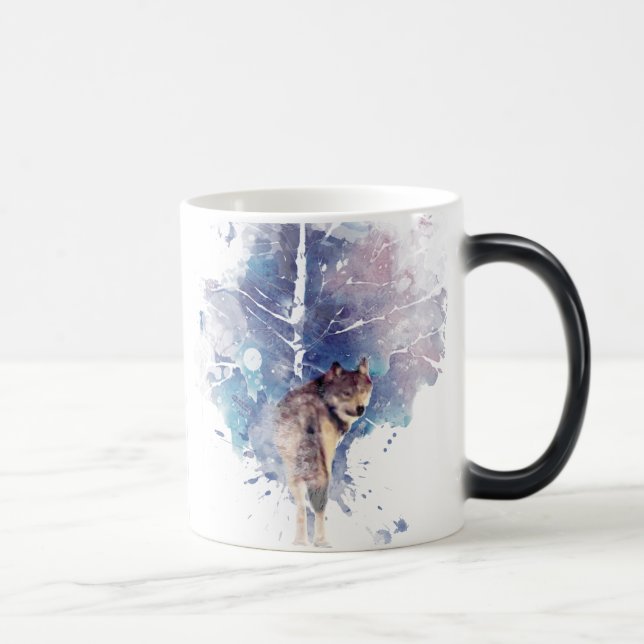 Caneca Mágica Fantasy Wolf Tree Graphic Art Willife Animal Art (Direita)