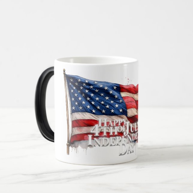 Caneca Mágica Feliz 4 de Julho - Dia da Independência (Frente Esquerda)