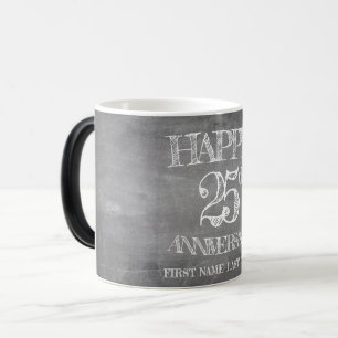 Caneca Mágica Feliz aniversário de 25 anos em quadro de giz