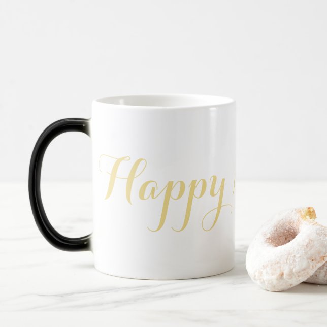 Caneca Mágica Feliz ano novo mágico Faux Dourado Café Tea (Com Donut)