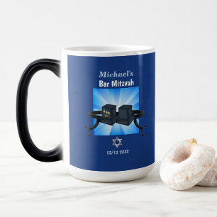 Caneca Mágica Feliz Bar Mitzvah 20XX Tefillin Azul Personalizado