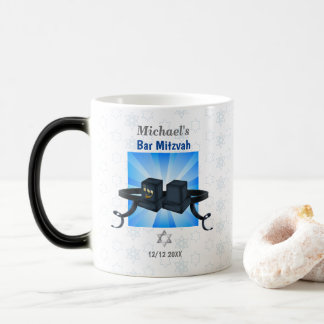 Caneca Mágica Feliz Bar Mitzvah 20XX Tefillin Azul Personalizado