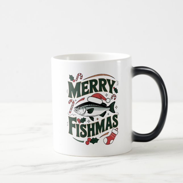 Caneca Mágica Feliz de Natal Engraçado de Pesca com Design (Direita)