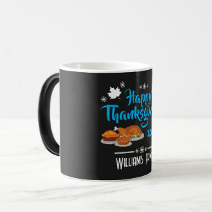 Caneca Mágica Feliz Dia de Ação de Graças com Nome e Ano da Famí