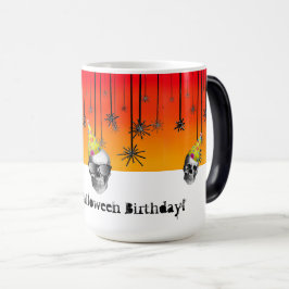 Caneca Mágica Feliz Halloween Birthday Skulls com chapéus de fes