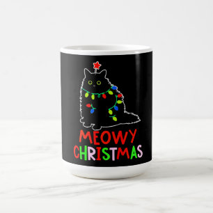 Caneca Mágica Feliz Natal Luzes de Natal Pijama de Gato Preto