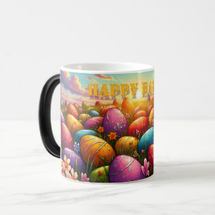 Caneca Mágica Feliz Páscoa Ovos Coloridos no Prado de Primavera