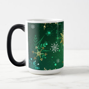 Caneca Mágica Flocos de neve do Ouro Xmas em fundo verde