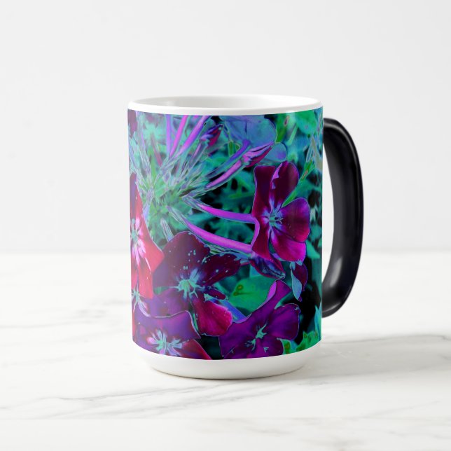 Caneca Mágica Flor de Jardim Vermelho, Púrpura e Rosa Dramática (Frente Esquerda)