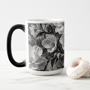 Caneca Mágica Flor óleo pintura em tons de cinza