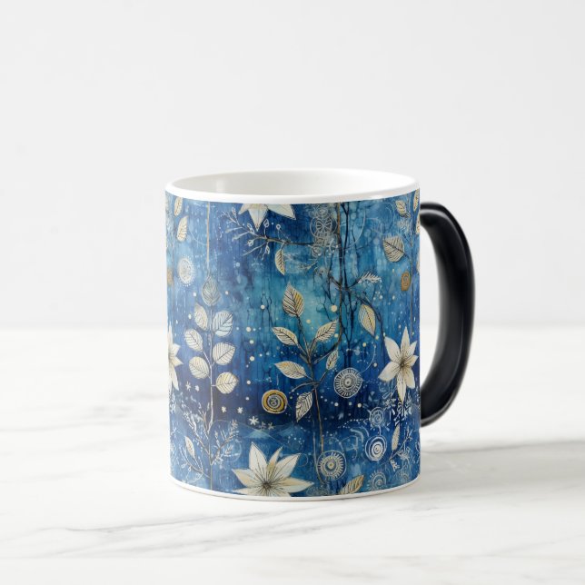 Caneca Mágica Floral Branco e Azul Elegante - Eterno Invisível (Frente Esquerda)
