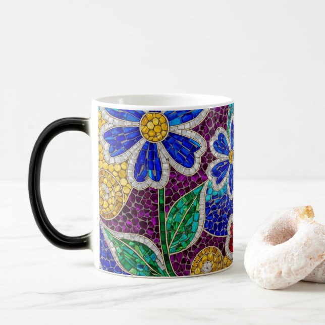 Caneca Mágica floral modern mosaic pattern ceramic mug (Com Donut)