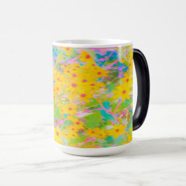 Caneca Mágica Flores bonito Amarelo e Vermelho com Turquesa