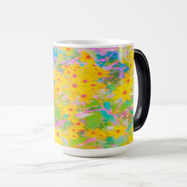 Caneca Mágica Flores bonito Amarelo e Vermelho com Turquesa (Frente Esquerda)