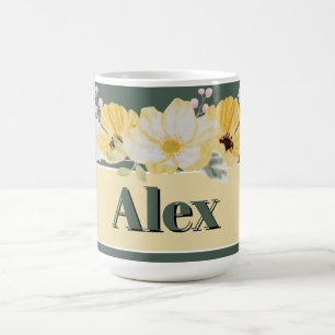 Caneca Mágica Flores em Aquarela Moderna & Fundo Verde