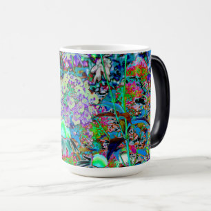 Caneca Mágica Flores Psicodélicas de Verde limão e Roxo