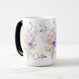 Caneca Mágica Flores selvagens bouquette Nome mulher pastel para