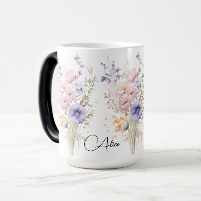 Caneca Mágica Flores selvagens bouquette Nome mulher pastel para (Frente Esquerda)
