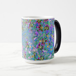 Caneca Mágica Flores Silvestres Retro Roxas, Verdes e Azuis sobr