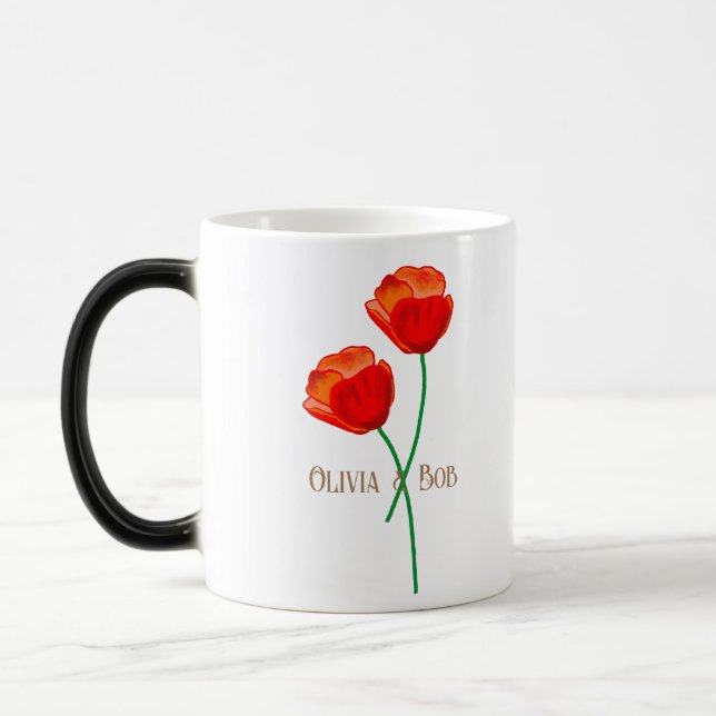 Caneca Mágica Flores Vermelhas Poppy Personalizadas (Esquerda)