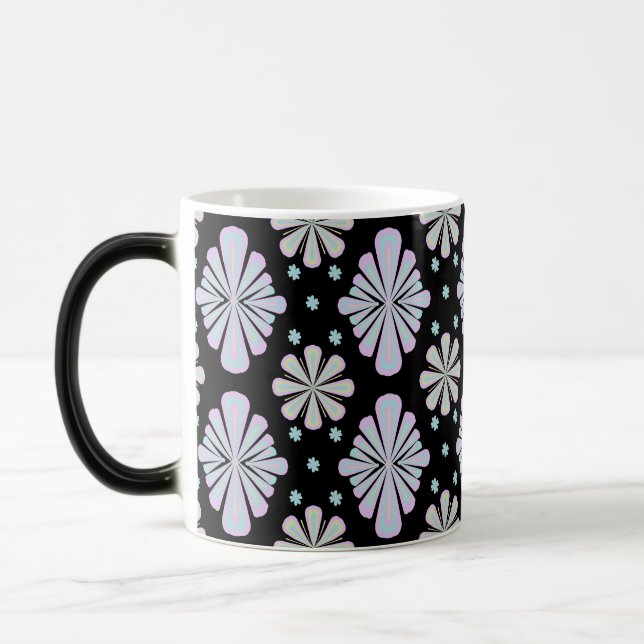 Caneca Mágica Formas Florais Pastéis em Fundo Preto (Esquerda)