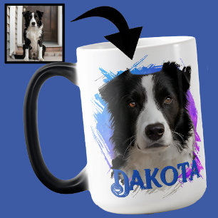 Caneca Mágica Foto de cachorro Border Collie azul fofa moderna e
